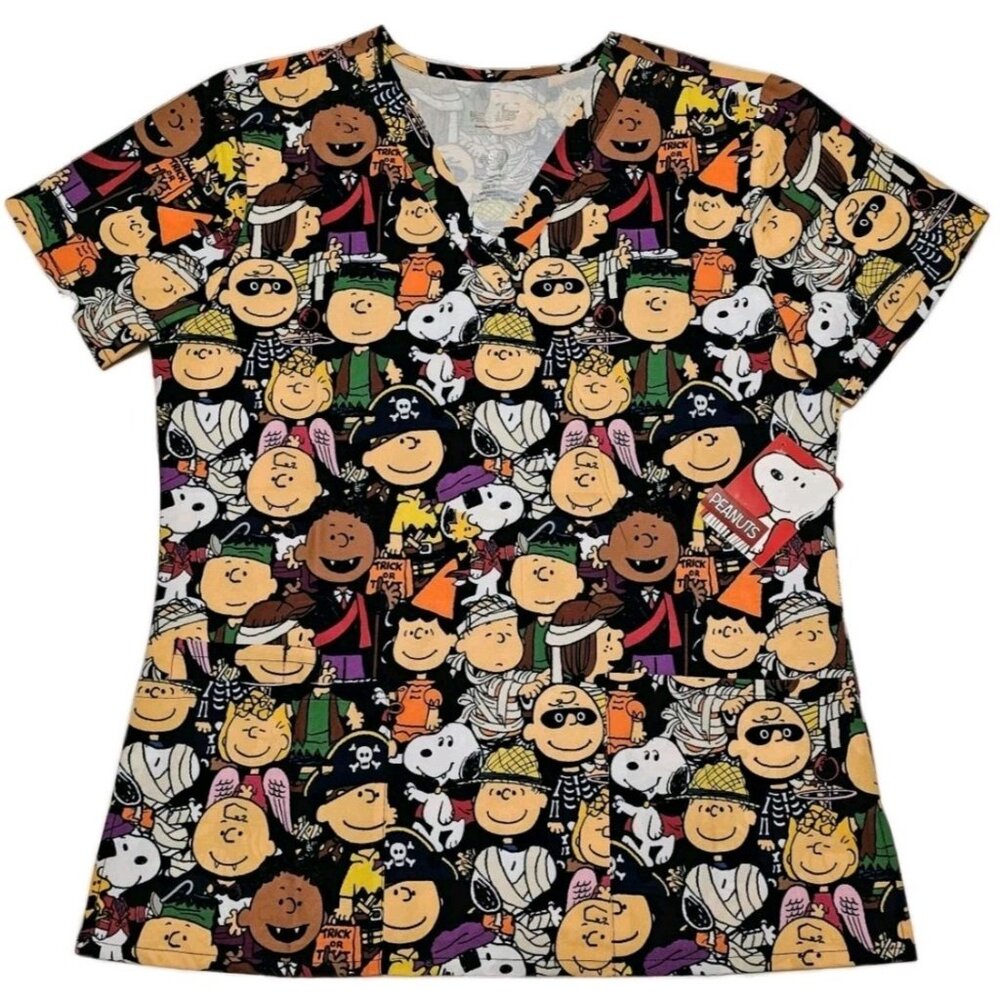 Scrub Club Peanuts Gang Halloween Trick Or Treat Great Pumpkin Top NWT Small